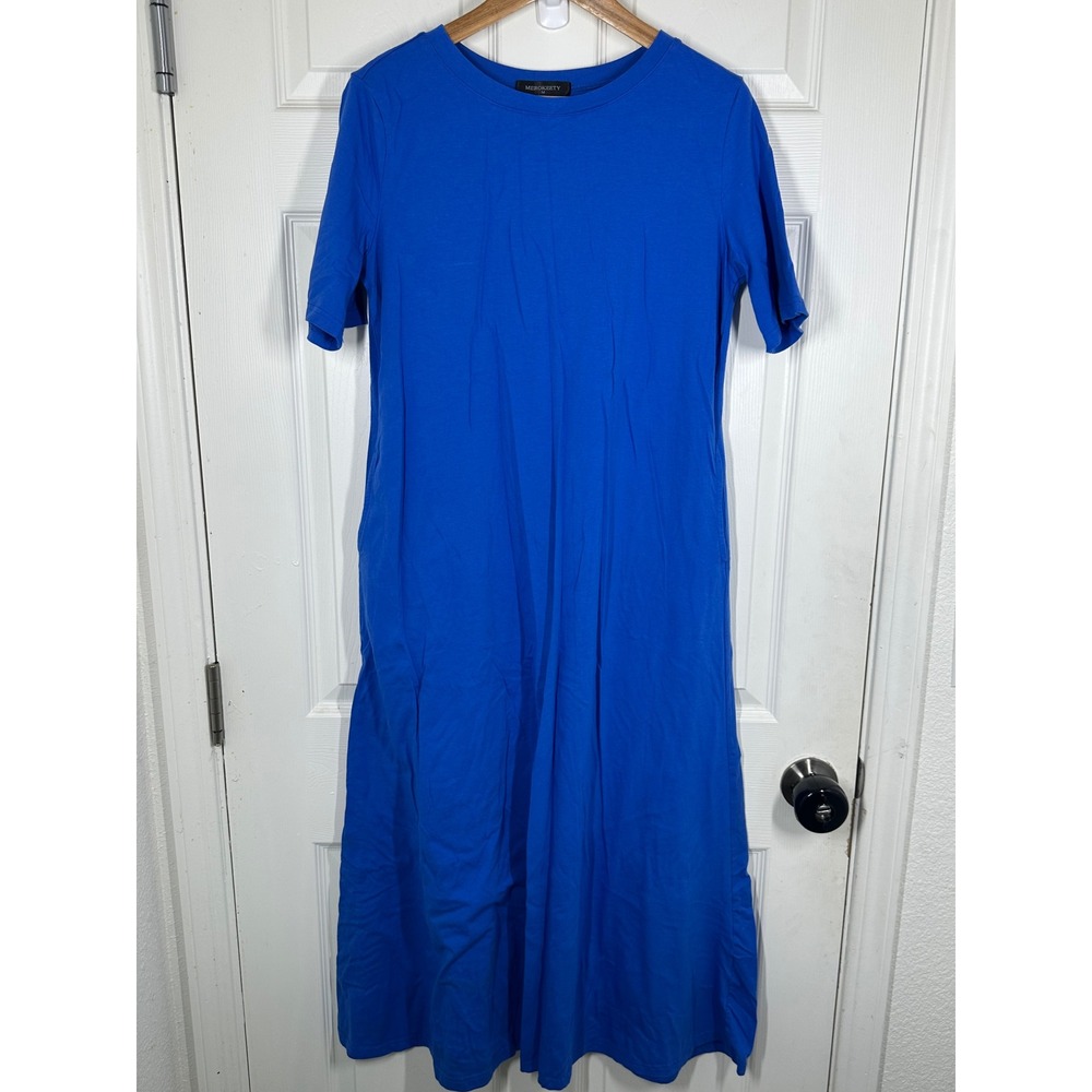 MEROKEETY Maxi Dress Womens M Blue Short Sleeve Crew Neck Pocket‎ Casual Jersey